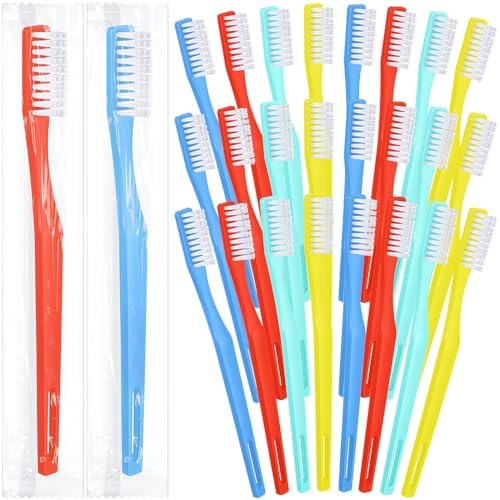 CHENGU 200 Pack Individually Wrapped Disposable Toothbrush for Adults Travel Hotels Donation(White) CHENGU Soft Bristl