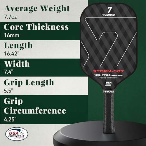 T700 Raw Carbon Fiber Pickleball Paddle for Ultimate Spin & Consistency USAPA ApprovedPremium Pickle Ball Racket with 16