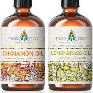 Evoke Occu cinnamon essential oil and lemongrass essential oil for relaxation - stress relief - 4 fl oz - natural aromat
