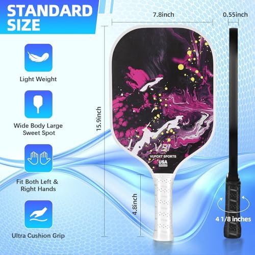 USAPA Approved Carbon Fiber Surface Pickle Ball Paddles Set - Ideal for Beginners' Training and Game (Blue) | Lightweig