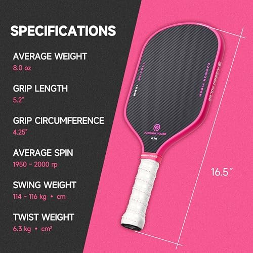 V7 Pro Pickleball Paddle - 3K Raw Carbon Fiber, 16mm Polypropylene Core, 3D PulseGrip Handle, Ideal for All Skill Levels
