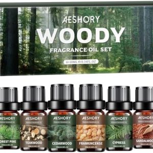 Woody Essential Oils Set for Candle Making & Diffuser - 6x10ML Teakwood, Sandalwood, Cedarwood, Cypress, Forest Pine, F
