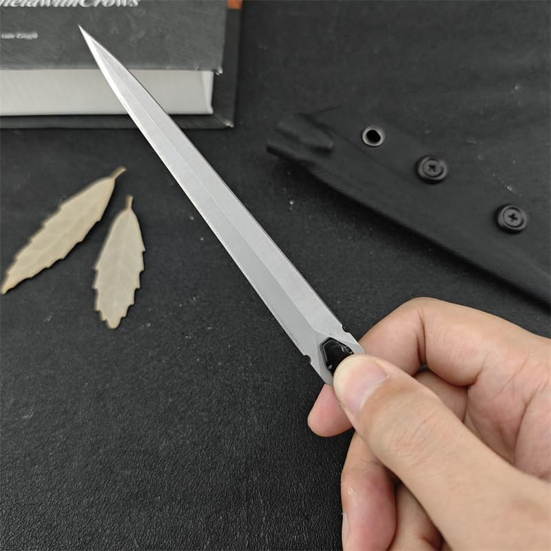 9.5in Tactical Fixed Blade Knife with Kydex Sheath, 8Cr13Mov Steel Blade, Aluminum Handle, Best Gifts for Men (Silver)