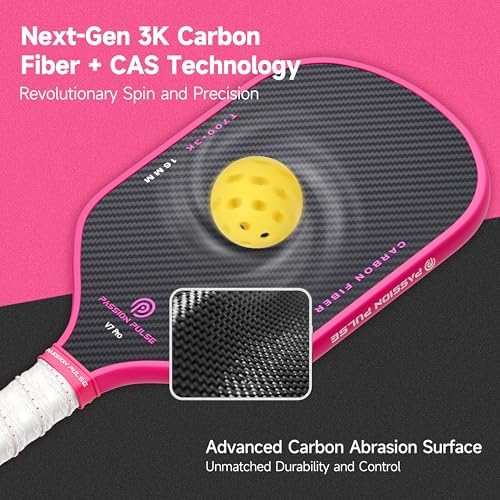 V7 Pro Pickleball Paddle - 3K Raw Carbon Fiber, 16mm Polypropylene Core, 3D PulseGrip Handle, Ideal for All Skill Levels