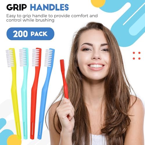 CHENGU 200 Pack Individually Wrapped Disposable Toothbrush for Adults Travel Hotels Donation(White) CHENGU Soft Bristl