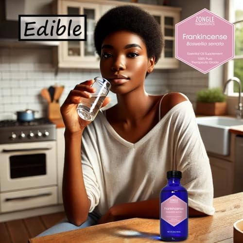 100% Pure Frankincense Essential Oil, Food Grade, for Face and Beauty, by Zongle Therapeutics, 4 OZ | Edible Frankincen