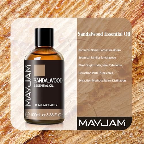 MAYJAM Sandalwood Essential Oil - Pure Fragrance Oil for Diffuser and Soap Candle Making, Ideal for Home and Office, 10