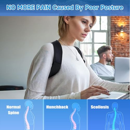 Posture Corrector for Men and Women, Adjustable Shoulder Brace Back Support, Black L Posture Correcter Neck Support for
