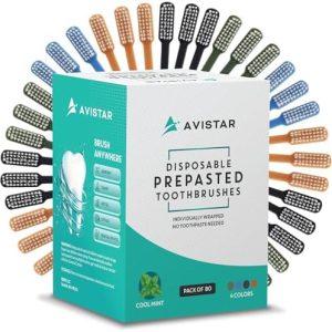 Avistar 80 Prepasted Disposable Toothbrushes for Travel and Camping - Single Use Pre Pasted Toothbrushes with Built-in T