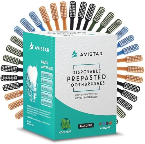Avistar 80 Prepasted Disposable Toothbrushes for Travel and Camping - Single Use Pre Pasted Toothbrushes with Built-in T