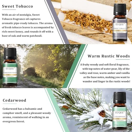 EUQEE Woody Essential Oils Set for Aromatherapy - Pure & Natural Oils - Eucalyptus, Cedarwood, Sandalwood, Frankincense,