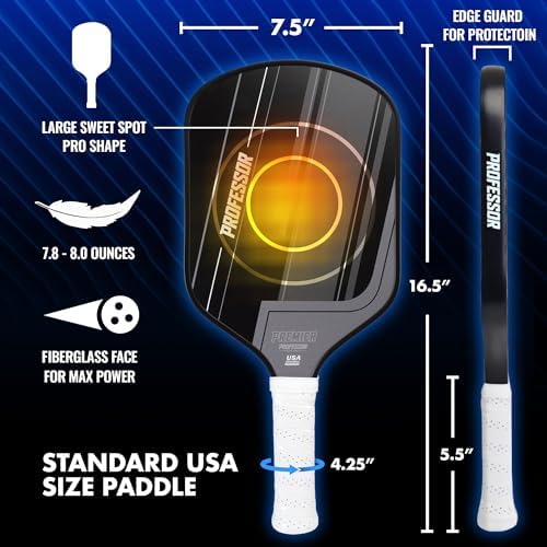 Professor Premier Pickleball Paddle Set - 2024 USAPA Approved, Professional Quality, Fiberglass Surface Attributes for S