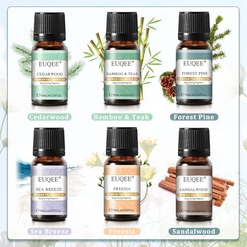 EUQEE Woody Essential Oils Set for Aromatherapy - Pure & Natural Oils - Eucalyptus, Cedarwood, Sandalwood, Frankincense,
