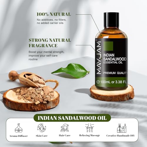 MAYJAM Indian Sandalwood Essential Oils for Skin Care and Hair Care - 100ml MAYJAM Indian Sandalwood Essential Oils fo