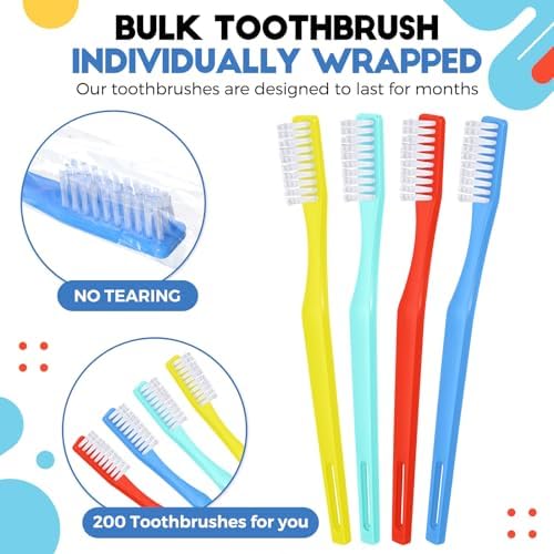 CHENGU 200 Pack Individually Wrapped Disposable Toothbrush for Adults Travel Hotels Donation(White) CHENGU Soft Bristl