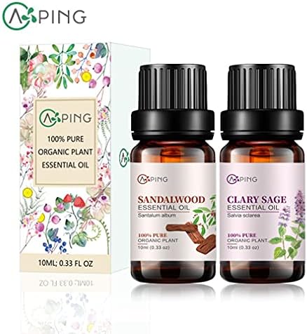 Sandalwood & Clary Sage Essential Oils for Aroma and Spa - 100% Pure Organic Natural Plant Oils, 2x10ML Sandalwood & C