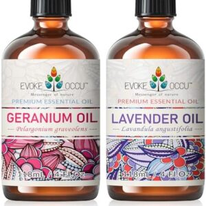 EVOKE OCCU Geranium and Lavender Essential Oils - Relaxing Scent for Stress Relief - 4 Fl Oz