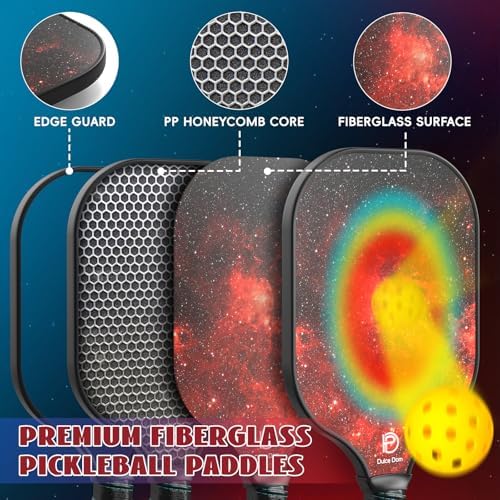 DULCE DOM USAPA Approved Fiberglass/Carbon Fiber Pickleball Paddles Set of 4 for Training | DULCE DOM 4 Indoor Outdoor