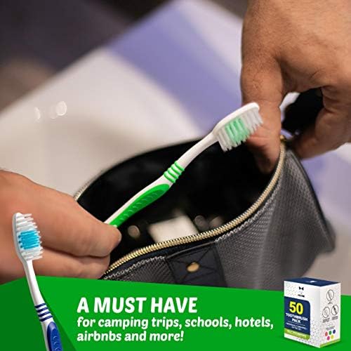 Bulk Toothbrushes 50 Pack for Adults & Kids | Made with a Medium-Soft Large Brush Head | BPA-Free & Disposable Bulk To