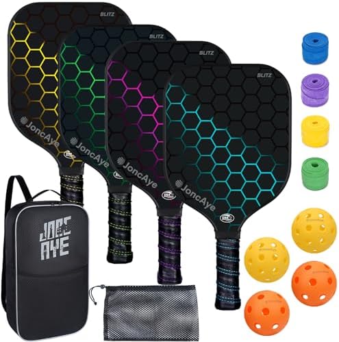 JoncAye USAPA Approved Pickleball Paddles Set of 4 for Adults, Men, Women, and Kids with Balls and Bag JoncAye USAPA App