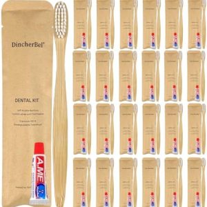 DincherBel Bamboo Disposable Toothbrushes Kit for Hotels, Airbnb, and Travel (50 Pack) | DincherBel Bamboo Toothbrushes