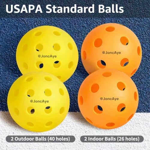 JoncAye USAPA Approved Pickleball Paddles Set of 4 for Adults, Men, Women, and Kids with Balls and Bag JoncAye USAPA App