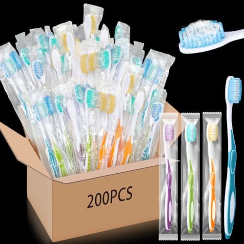 Maxcheck Colorful Prepasted Toothbrushes for Travel and Hotel Use (200 Pack, Blue,Orange,Green,Purple) Maxcheck Prepas