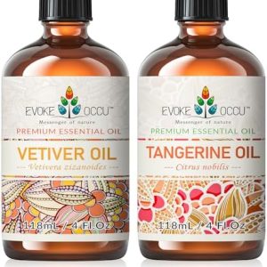 Evoke OCCU Vetiver Essential Oil and Tangerine Essential Oil for Men - Relaxing Massage Oil - 4 Fl Oz | Evoke OCCU Veti