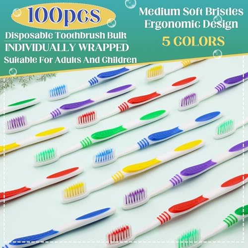 Bulk Disposable Travel Toothbrushes Pack - Soft Bristle Good Cleaning for Kids, Adult & Elderly | 50 Pcs Individually W