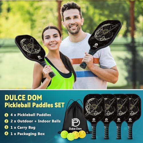 DULCE DOM USAPA Approved Fiberglass/Carbon Fiber Pickleball Paddles Set of 4 for Training | DULCE DOM 4 Indoor Outdoor
