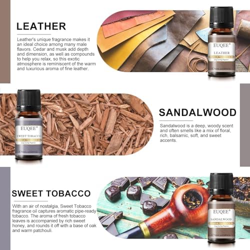EUQEE Woody Essential Oils Set for Aromatherapy - Pure & Natural Oils - Eucalyptus, Cedarwood, Sandalwood, Frankincense,