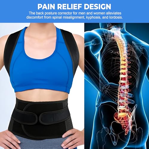 Posture Corrector with Weighted Vest for Women and Men - Full Back Support Shoulder Brace - Adjustable and Breathable De