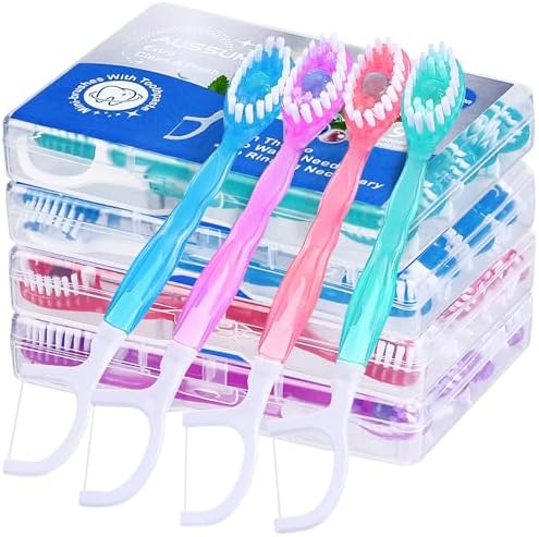 5-in-1 Prepasted Travel Toothbrush with Toothpaste Floss & Pick 36 Pack – Hotel Camping Flight Car Guest Use for Women M