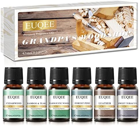 EUQEE Woody Essential Oils Set for Aromatherapy - Pure & Natural Oils - Eucalyptus, Cedarwood, Sandalwood, Frankincense,