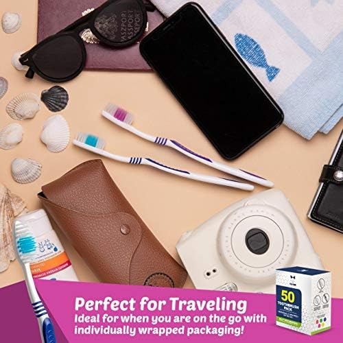 Bulk Toothbrushes 50 Pack for Adults & Kids | Made with a Medium-Soft Large Brush Head | BPA-Free & Disposable Bulk To