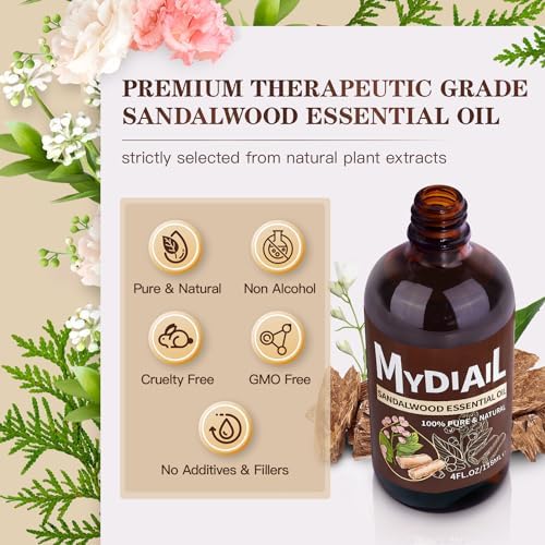 Sandalwood Essential Oil for Diffuser and Aromatherapy - 118ML/4Fl Oz Sandalwood Essential Oil for Skin Care and Mas