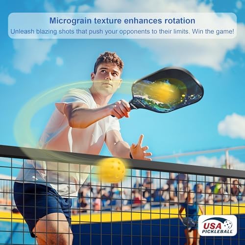 USAPA Approved Carbon Fiber Surface Pickle Ball Paddles Set - Ideal for Beginners' Training and Game (Blue) | Lightweig