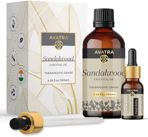 Avatra Sandalwood Essential Oil for Diffuser, Aromatherapy, and Massage | Pure and Natural Therapeutic Grade Sandalwood