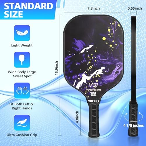 USAPA Approved Carbon Fiber Surface Pickle Ball Paddles Set - Ideal for Beginners' Training and Game (Blue) | Lightweig