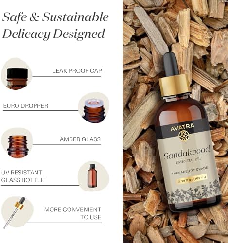 Avatra Sandalwood Essential Oil for Diffuser, Aromatherapy, and Massage | Pure and Natural Therapeutic Grade Sandalwood