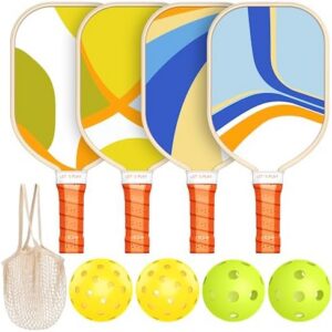 Pickleball Paddles Set of 4 Premium Wood for Beginner & Professional Gifts Pickleball Rackets with Ergonomic Cushion Gri