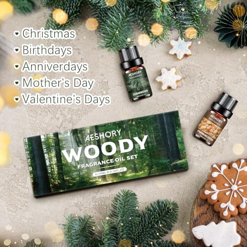 Woody Essential Oils Set for Candle Making & Diffuser - 6x10ML Teakwood, Sandalwood, Cedarwood, Cypress, Forest Pine, F