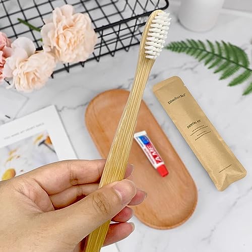 DincherBel Bamboo Disposable Toothbrushes Kit for Hotels, Airbnb, and Travel (50 Pack) | DincherBel Bamboo Toothbrushes