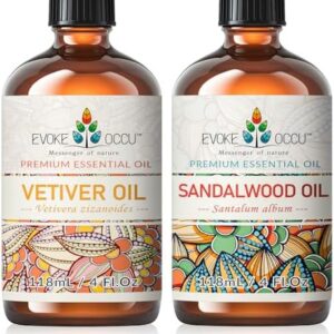 EVOKE OCCU Vetiver & Sandalwood Essential Oils - Fragrant and Calming for Stress Relief - 4 Fl Oz