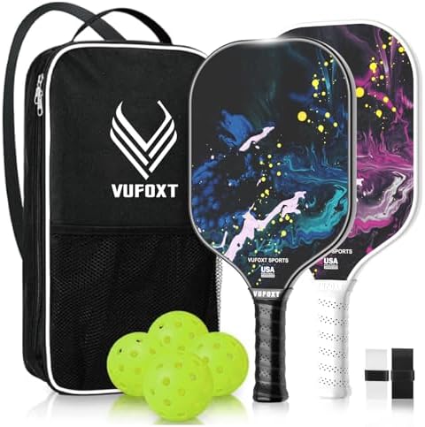 USAPA Approved Carbon Fiber Surface Pickle Ball Paddles Set - Ideal for Beginners' Training and Game (Blue) | Lightweig