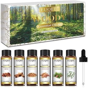EUQEE Woody Essential Oils Set for Aromatherapy - Pure & Natural Oils - Eucalyptus, Cedarwood, Sandalwood, Frankincense,
