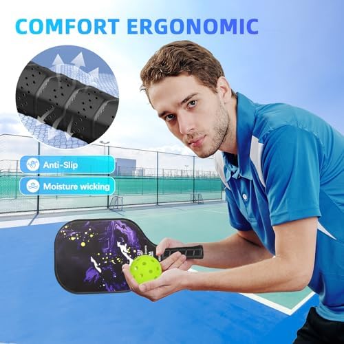 USAPA Approved Carbon Fiber Surface Pickle Ball Paddles Set - Ideal for Beginners' Training and Game (Blue) | Lightweig