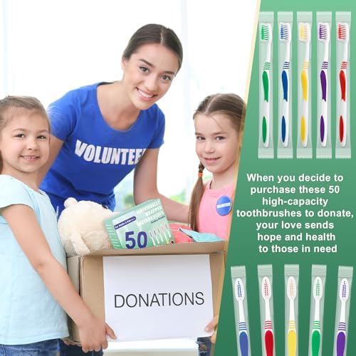 Bulk Disposable Travel Toothbrushes Pack - Soft Bristle Good Cleaning for Kids, Adult & Elderly | 50 Pcs Individually W