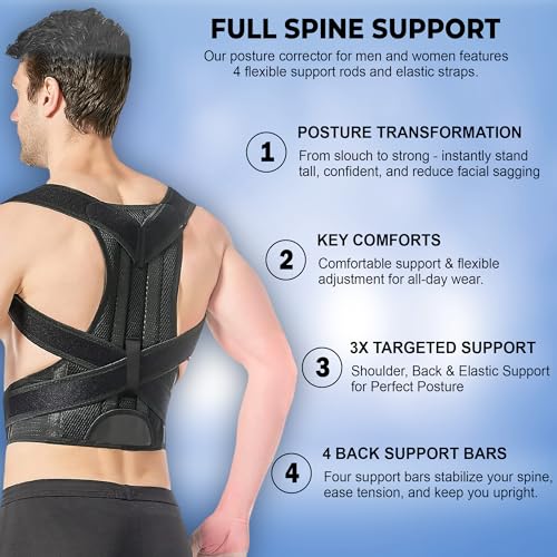 Posture Corrector with Weighted Vest for Women and Men - Full Back Support Shoulder Brace - Adjustable and Breathable De