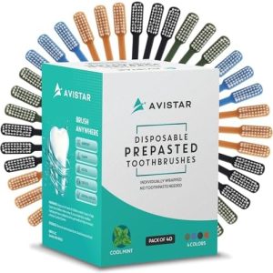 Avistar 40 Prepasted Disposable Toothbrushes for Travel, Guests, and Hotels | Single Use Pre Pasted Toothbrushes with B